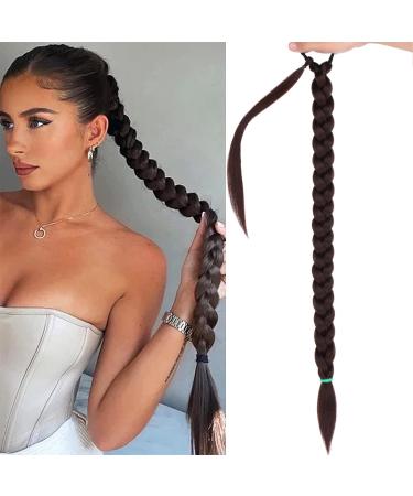 Leeven 34 Inch Ponytail Braids Extensions with Hair Tie DIY Braid Ponytail Hair Pieces with Natural Wrap Around Synthetic Ponytail Extension with Hair Tie 4# 34 Inch (Pack of 1) 4# /Dark Brown