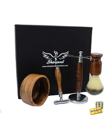Men's Shaving & Grooming Set synthetic Hair Shaving Brush Double Edge Safety Razor wood Handle and 10 Blades Shaving Brush & Razor Holder Stand Wooden Shaving Stand Kit Best Gift For Gentleman