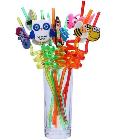 iwobi 12 Pcs Animal Curly Straws Reusable Plastic Curly Novelty Straws for Kids Birthday Party - Buy Online on GoSupps.com