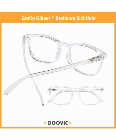DOOViC Blue Light Filter Reading Glasses - Square Frame Large Lenses Prescription 024 Transparent 1.75x | International Shipping Available - Buy Online on GoSupps.com