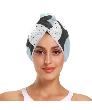 Clever Penguins Hair Towel 2 Pack Super Absorbent Hair Drying Towel Quick Dry Hair Turbans Head Towel with Button Twisty Wrap for Women Girls