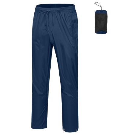 Mapamyumco Men's Rain Pants Packable Waterproof Hiking Pants Windproof Breathable Outdoor Rain Over Pants X-Large Deep Blue