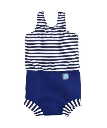 Splash About Happy Nappy Costume with Reusable Swim Nappy Navy/White Stripe 0-4 Months