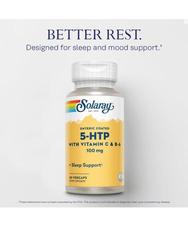 Buy SOLARAY 5-HTP Supplement with Vitamin C & B-6 - Natural Sleep Aid & Serotonin Support - Lab Verified 60 Servings 60 Enteric Coated VegCaps - 60-Day Money-Back Guarantee - Buy Online on GoSupps.com