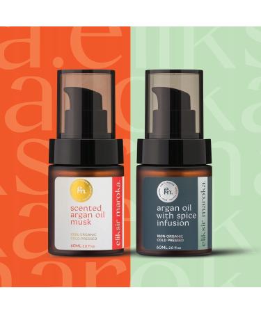 eliksir maroka Pack of 2 x 60 ml Organic Argan Oil - Oriental Musk & Black Pepper | 100% Cold Pressed | Face Body Hair | Vitamin E + Omega-6/9 | Eliksir Maroka