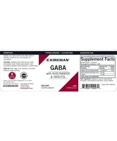 Kirkman GABA with Niacinamide & Inositol 250 Capsules - Supports Relaxation and Restful Sleep - Hypoallergenic - 250 Count - Buy Online on GoSupps.com