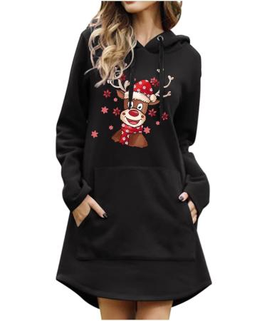 Elegant Women's Christmas Hooded Sweater Dress | Cartoon Costume Mini Dress in Black XL - Perfect for Holiday Festivities - Buy Online on GoSupps.com