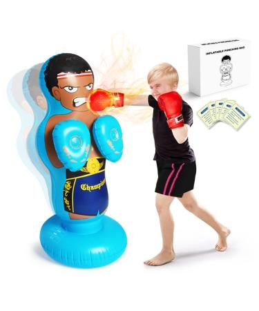 51 Inch Inflatable Punching Bag with Kickboxing Pad for Hand Protection,Free Standing Boxing Bag for Kids 8-9-10-12 Years Old-Christmas Birthday Gift -Minimize Time Spend On Electric Products (Blue)