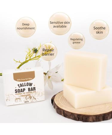 Tallow Soap Bar - Natural Soap for Body & Face - Skin Care Tallow Product - Moisturizing Tallow Handmade Soap with 100% Grass-fed Tallow - Soothing Dry Skin Mens Soap 113g - Buy Online on GoSupps.com