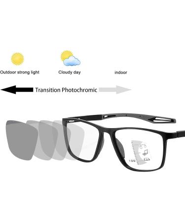 Photochrome Progressive Multifocus Reading Glasses - Self-Tinting Anti-Blue Light UV Protection Sunglasses for Outdoor Reading (2.0x Black/Gray) - Men & Women - Buy Online on GoSupps.com