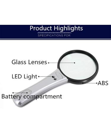 Lightweight Magnifying Glass High-Definition Optical 3/6 Times Portable Handheld Magnifying Glass with Light for Reading by The Elderly Lofty Ambition - Buy Online on GoSupps.com