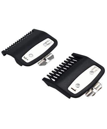 2 Pieces 2 Lengths Professional Hair Clipper Attachment Guard Guide Combs with Metal Clip 1/16" 1/8" 1.5mm 3mm Compatible with Wahl Standard Full-Sized Magic Clip 8148 Hair Clippers(Black)