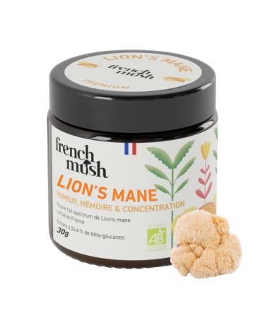 Poudre Criniere de Lion Champignon Bio - 30g Vegan - Cerveau Bien- tre Stabilit Humeur - Se M lange Alimentation ou Boisson - Lions Mane Mushroom Test en Laboratoire - Fabriqu en France 30 g (Lot de 1)