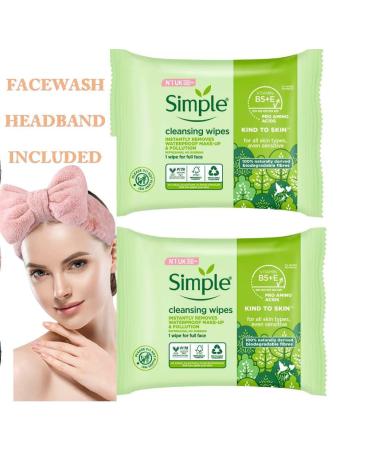 Simple Kind to Skin Facial Wipes & Face Wash Headband | Gentle Makeup Remover - 2 Pack - Ship Worldwide - Buy Online on GoSupps.com