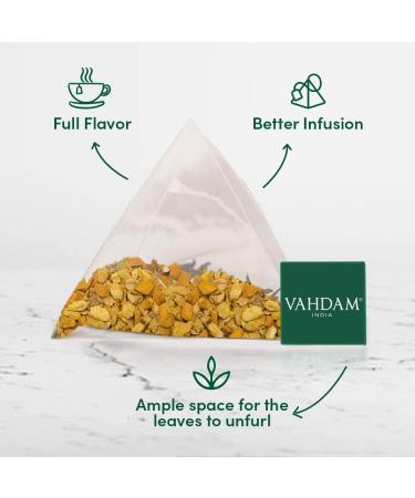 VAHDAM Turmeric Ginger Tea Bags - 30 Pyramid Tea Bags | Caffeine Free Blend with Real Turmeric & Ginger | Powerful Superfood Herbal Tea - Buy Online on GoSupps.com