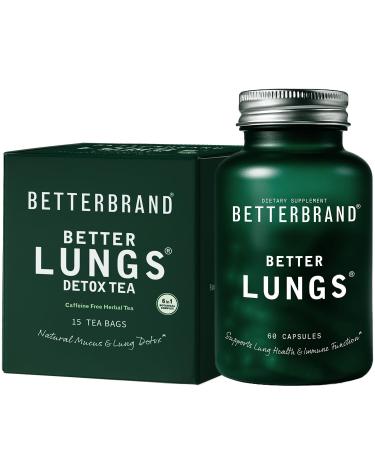 Betterbrand Better Lungs Health Pack - BetterLungs & BetterLungs Detox Tea Bundle - Daily Resporatory Health Supplement - 15X Herbal Tea Bags + 60 Capsules