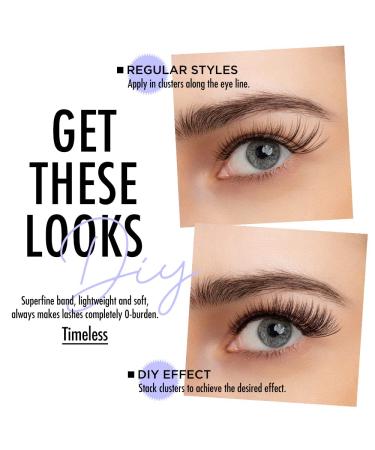 BEYELIAN DIY Eyelash Extension Cluster Lashes - Style2 0.07 Mix Clear Band | Natural Look, Reusable with Super Thin Clear Band - 24 Lash Clusters - Buy Online on GoSupps.com