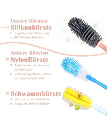 2-Piece Silicone Bottle Brush Set for Cleaning Soda Glass & Carafe - Long Flush Brushes in Pink Blue & Gray - Buy Online on GoSupps.com