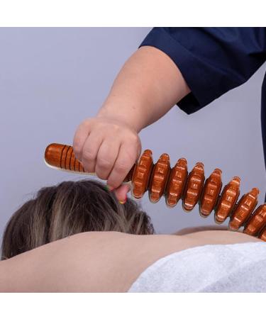 Wooden Massage Roller with Handle - Anti-Cellulite Body Massager for Back Neck & Legs - 12 Wheels - Natural Color - Buy Online on GoSupps.com