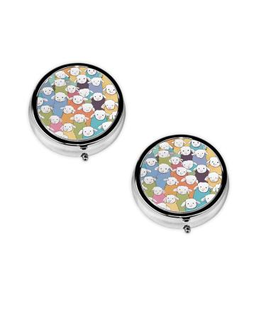 (Cute Colorful Sheep Cartoon Pattern) Round Pill Box 3 Compartment Pill Box Mini Decorative Pocket Purse Portable Travel Medicine Tablet Vitamin Holder Organizer Pill Case