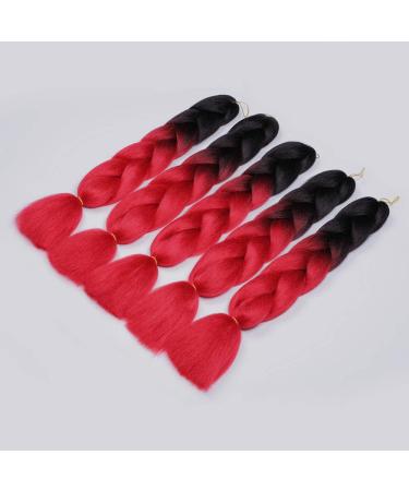 Showjarlly Jumbo Braid Extensions - 24 Kanekalon Ombre Braid 5 Pack for Crochet Twists & Box Braids - Lichen Hair Black Red (B1#) - Buy Online on GoSupps.com