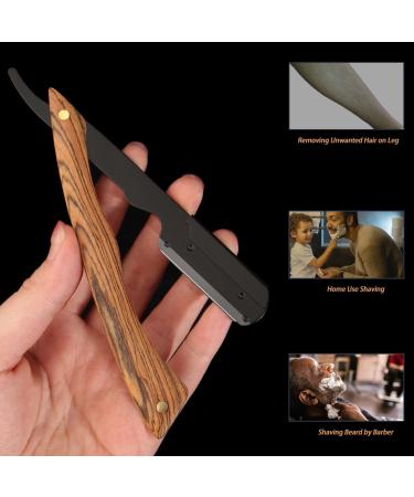 Safety Straight Razor for Men - Professional Barber Shaving Razor with 10 Blades Stainless Steel & Wooden Handle - Buy Online on GoSupps.com