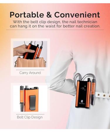 MelodySusie Cordless Nail Drill 35000 RPM - Portable Rechargeable Machine for Acrylic Nails & Poly Gel - Low Noise, Vibration & Heat - Orange Set - Buy Online on GoSupps.com