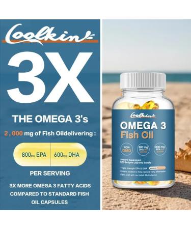 Omega 3 Fish Oil Capsules 2000mg (120 Capsules) with EPA & DHA - 3X Power Max Potency - Buy Online on GoSupps.com
