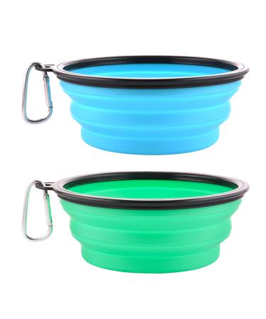 Moacc 2 pieces foldable silicone dog bowl foldable travel bowl bowl for dogs and cats spout -safe dog bowl with mountain stalig's buckle for water and feed (1000ml light blue and light green) light blue+light green - Buy Online on GoSupps.com