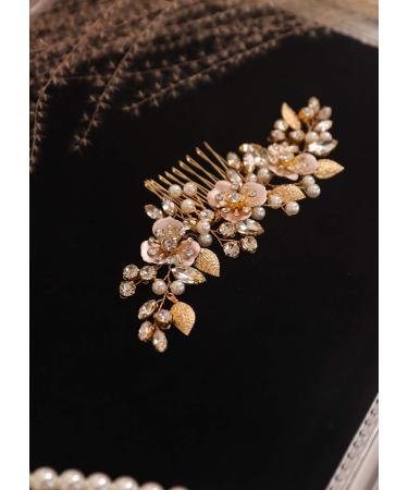 Kercisbeauty Gold Flower and Rhinestone Hair Comb for Wedding Brides Bridesmaid Crystal Head Pieces Collection for Women - Buy Online on GoSupps.com