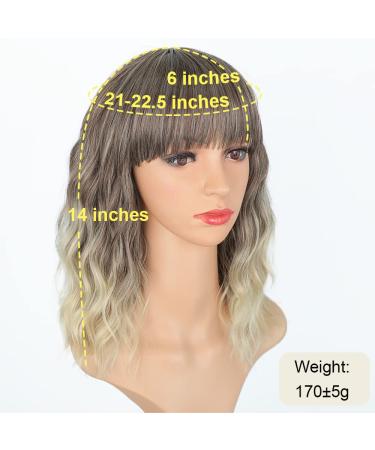 Gradient Blonde AISI HAIR Synthetic Wavy Curly Bob Wig with Bangs - Shoulder Length Ombre Wig for Women - Buy Online on GoSupps.com