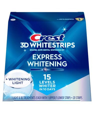 Crest 3D Whitestrips with Light, Teeth Whitening Strip Kit, 20 Strips (10 Count Pack) Whitestrips Kit (10 Treatments)