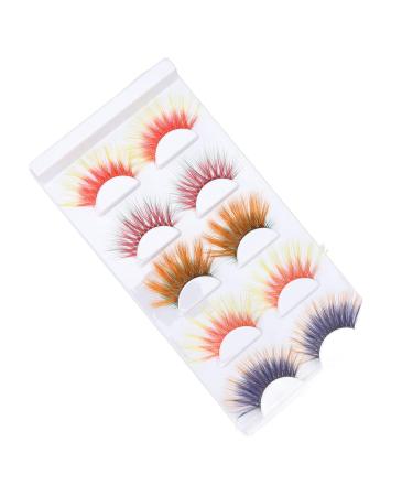 Colorful False Eyelashes - 5 Pairs 6D Long Curled Lashes for Halloween & Stage Makeup | Gradient Orange Red Blue Thick Synthetic Lashes - Buy Online on GoSupps.com