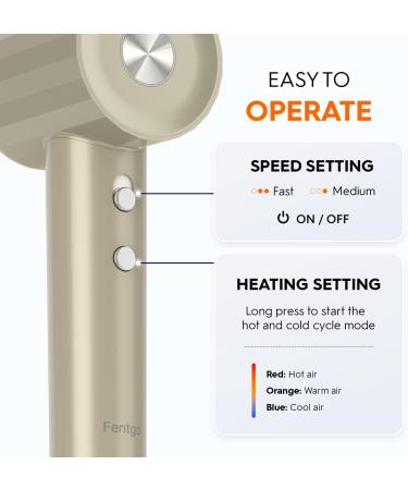 Hair Dryer - Fentgo High Speed Ionic Blow Dryer with Diffuser | 1500W 4 Temps/2 Speeds Fast Drying for Women | Travel-Friendly Olive Green - Buy Online on GoSupps.com