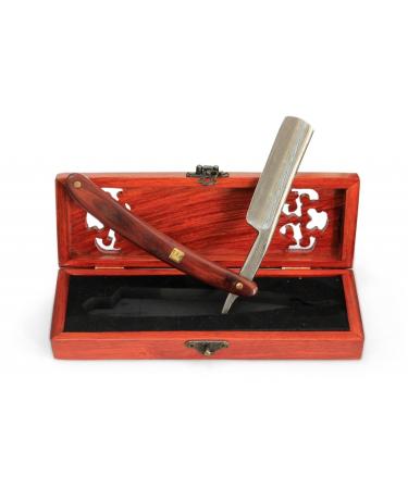 A.P.Donovan - Luxury 7/8 "Razor - Blade with a damask pattern (hardened + non -rust -free) grip made of mahogany wood - with wooden box
