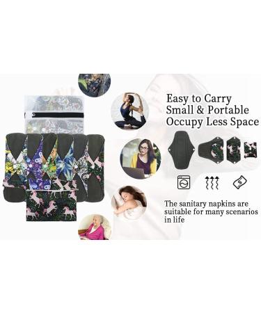 6 Pack Cloth Menstrual Pads with Charcoal Bamboo Lining - Reusable & Waterproof Sanitary Napkin Pads for Women with Wet Bag & Laundry Bag - Buy Online on GoSupps.com
