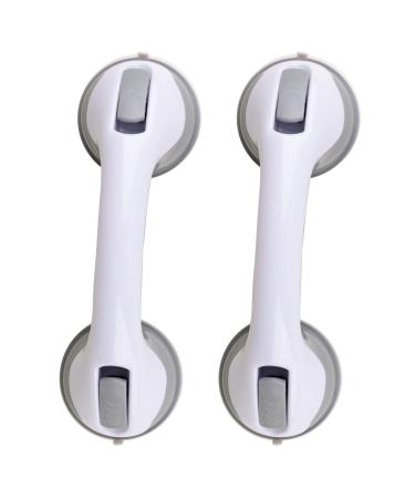 (2 Pack) Shower Handle 12 inch Grab Bars for Bathtubs and Showers Suction Grab Bar Bathroom Bathtub Bath Handles Handicap Elderly Seniors Safety Cup Grip Non Slip - ONLY for Tiles Glass & Hard Plastic