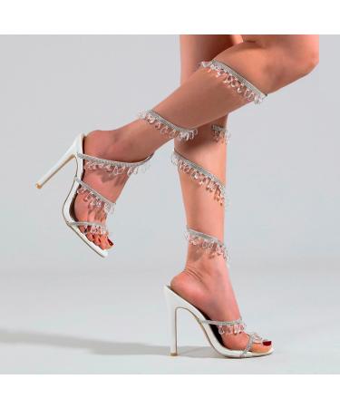 Shop XTZYGLFD Summer Luxury Rhinestone Ankle Wrap Stiletto Heel Sandals for Women - White 4.5 UK Narrow - Buy Online on GoSupps.com