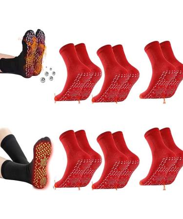 AGSTA 6 Pairs Tourmaline Slimming Health Sock Tourmaline Health Sock Magnetic Socks Unisex Self-Heating Veines Heal Hyperthermia Socks (Color : Red)