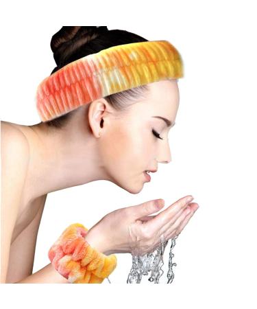 Wayilea Face Wash Headband & Matching Tie Dye Wrist Bands - Orange | For Women, Girls, Spa, Yoga, Bath | Elastic Head Wrap Set - Buy Online on GoSupps.com