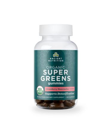 Ancient Nutrition Supergreens Gummy Organic Superfood Gummy Made from Real Fruits Vegetables and Herbs for Digestive and Energy Support 100 Count Strawberry Watermelon