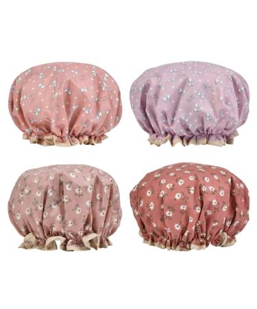 Fororeh shower hood ladies 4pcs shower hood waterproof shower hats Reusable elastic cap shower caps hair hood for women girls spa salon main use