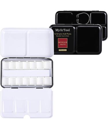 MYARTOOL Empty Watercolor Palette Tin with 12 Half Pans - DIY Travel Palette for Watercolor, Acrylic, and Oil Painting - Buy Online on GoSupps.com