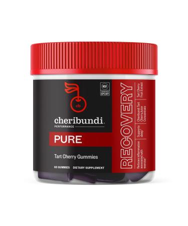 Cheribundi Tart Cherry Gummies Pure | Performance for Maximum Recovery with 25 Tart Cherries | Powerful Antioxidant Support Non-GMO Gluten-Free Vegan | 20 Calories per Serving | 60 Count Pure 60 Count (Pack of 1)