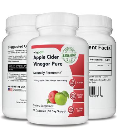 VitaPost Apple Cider Vinegar Capsules 1300mg - Naturally Fermented Concentrate - No Harsh Taste - 60 Capsules - Buy Online on GoSupps.com
