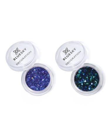 Bluesky Gel Nail Polish Loose Glitters Duo with Applicator Brush Blue Turquoise Glitter