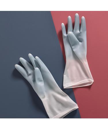 White two-color dishwashing gloves women's kitchen rubber latex washing clothes plastic rubber leather housework brush dishes Gradient blue With
