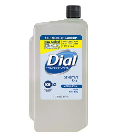 Dial Professional Sensitive Skin Antibacterial Liquid Hand Soap 1 Liter Cartridge Dispenser Refill Bottle (Pack of 8)