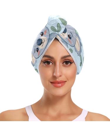 Funny Koalas Leaf Hair Towel 2 Pack Super Absorbent Hair Drying Towel Quick Dry Hair Turbans Head Towel with Button Twisty Wrap for Women Girls