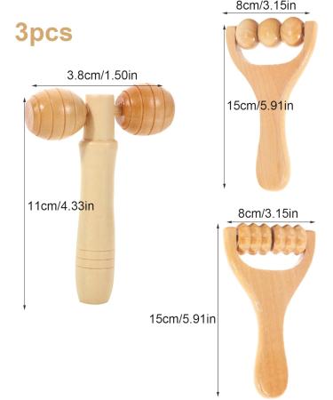 Wood Massage Tools Set - 3PCs Hand Roller for Neck Waist Legs & Full Body Muscle Relief - Buy Online on GoSupps.com